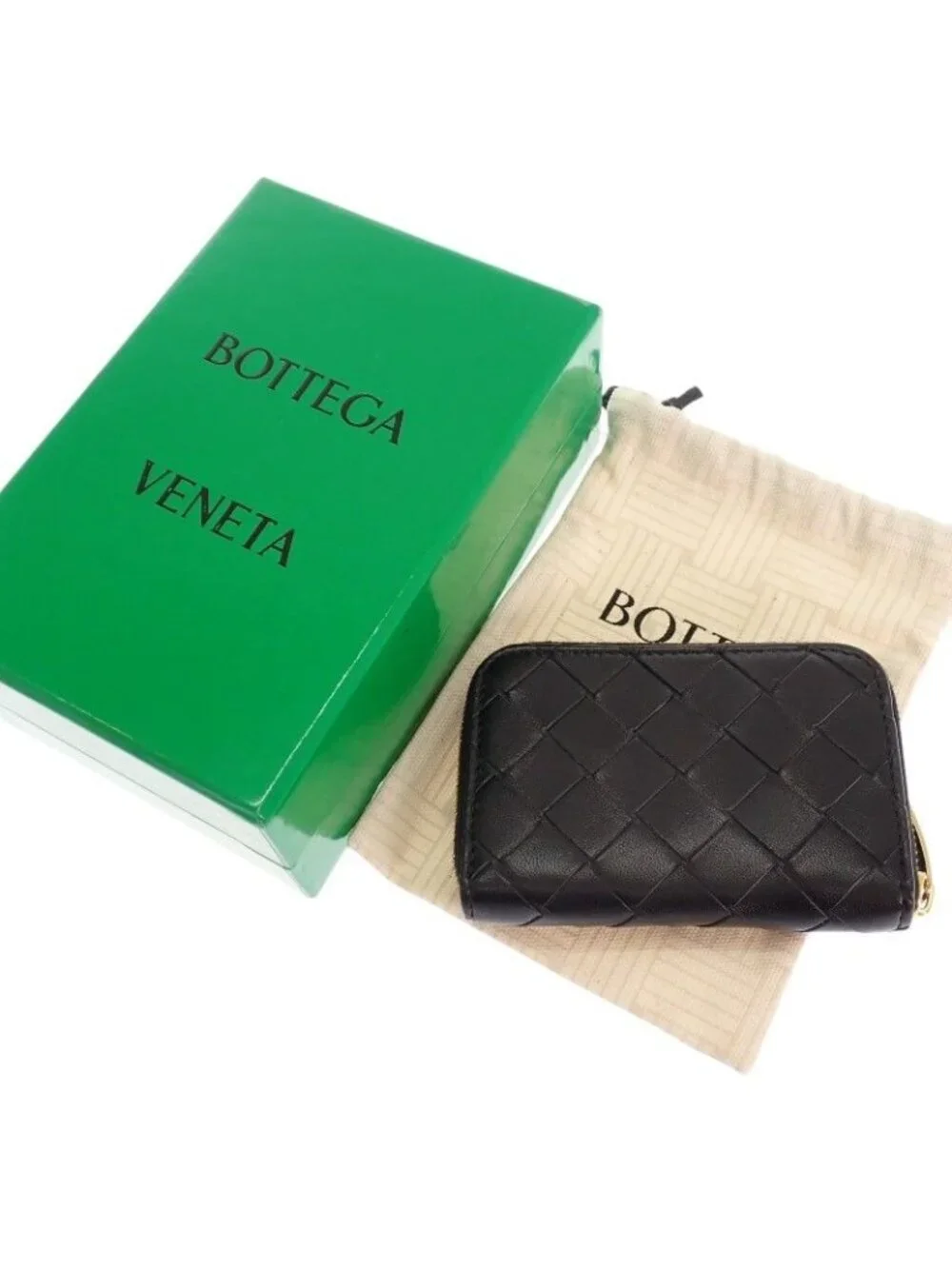 Bottega Veneta Tiny Zip Around Card Slot Coin Purse Lambskin Black Gold